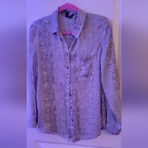 Stylish Silky Women's Snake Print Button-Up Shirt Size M